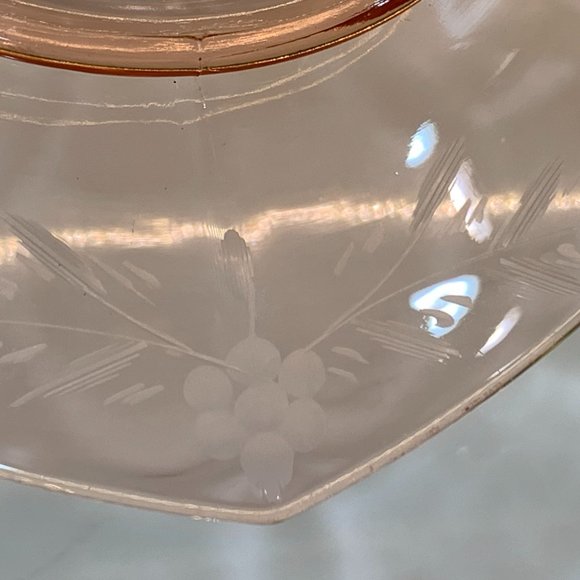 Pink Depression Glass Etched Tray with Handles - Picture 7 of 14